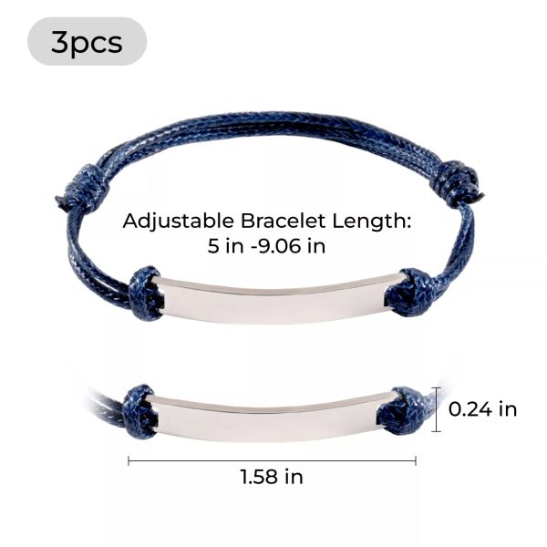 Silver Rectangular Tag Cord Bracelet (3pcs) Cheap - Image 3