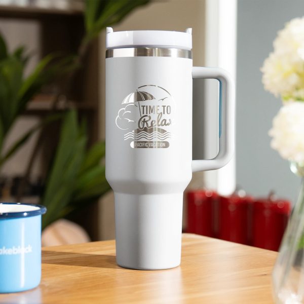 Light Blue Grey to Silver Stainless Steel Tumbler with Removable Handle (40oz) Sale - Image 2