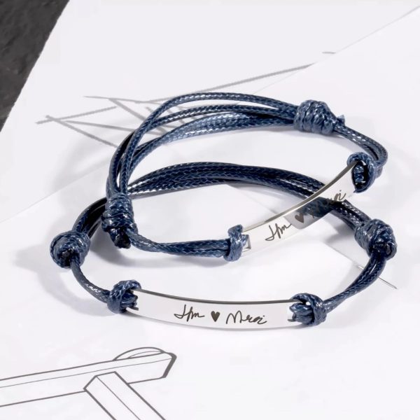 Silver Rectangular Tag Cord Bracelet (3pcs) Cheap - Image 2