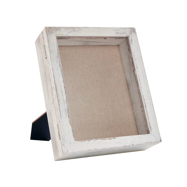 Distressed White Magnetic Shadow Box Frame with Linen Back Fashion