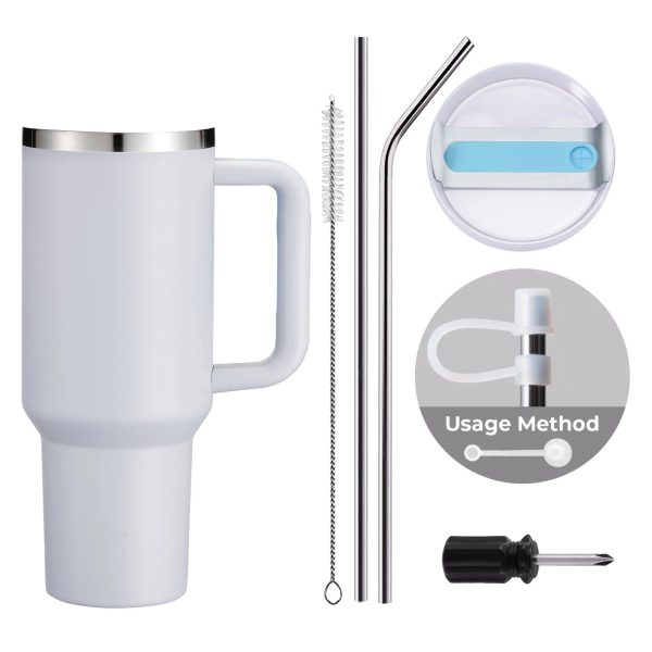 Light Blue Grey to Silver Stainless Steel Tumbler with Removable Handle (40oz) Sale - Image 3