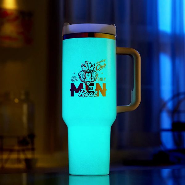Pink to Iridescent Glow in the Dark Stainless Steel Tumbler with Handle (40oz) For Discount - Image 2