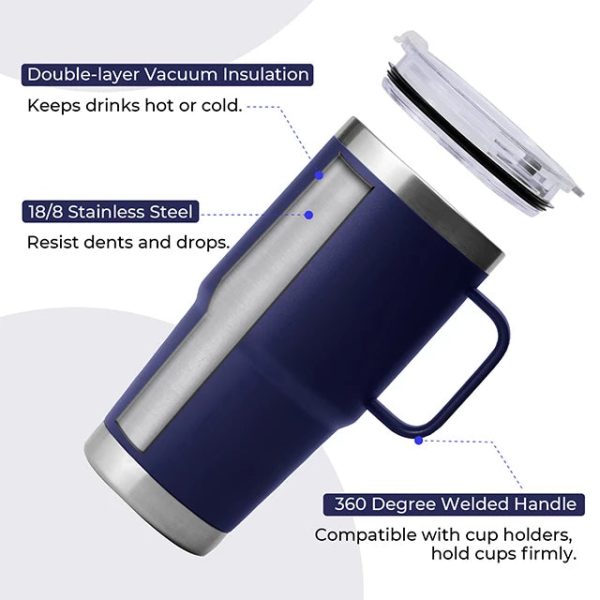 Navy Stainless Steel Tumbler kit with Handle (20oz) For Cheap - Image 4