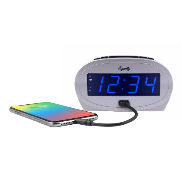 30025 Silver USB Charging Alarm Clock with Blue LED Display Hot on Sale - Image 3