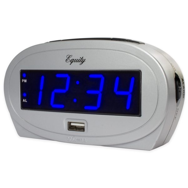 30025 Silver USB Charging Alarm Clock with Blue LED Display Hot on Sale - Image 2