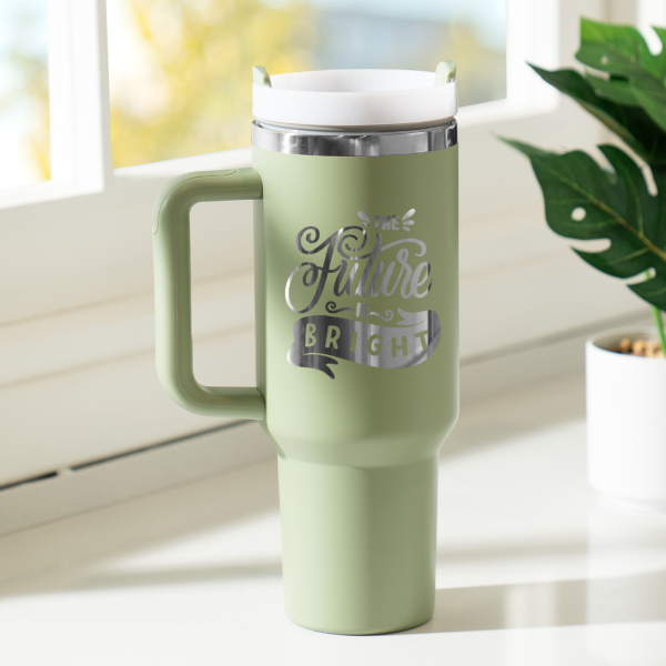 Army Green to Silver Stainless Steel Tumbler with Removable Handle (40oz) For Cheap - Image 2
