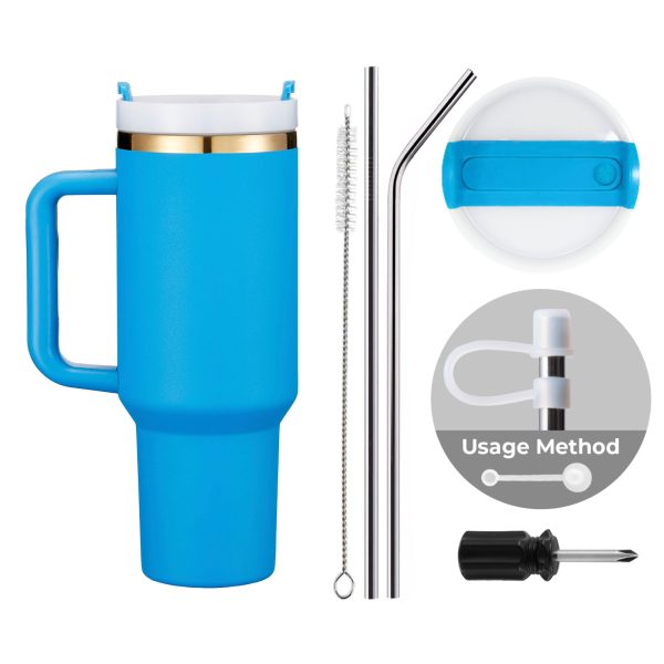 Deep Blue to Gold Stainless Steel Tumbler with Removable Handle (40oz) Sale - Image 3