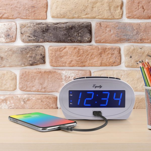30025 Silver USB Charging Alarm Clock with Blue LED Display Hot on Sale - Image 5