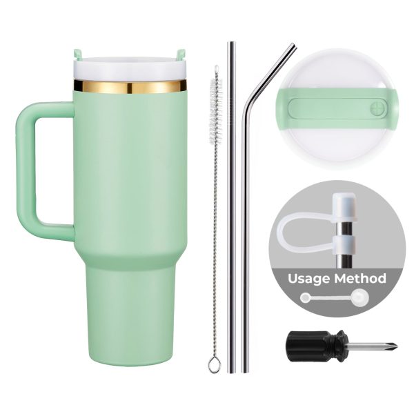 Green to Gold Stainless Steel Tumbler with Removable Handle (40oz) For Sale - Image 3