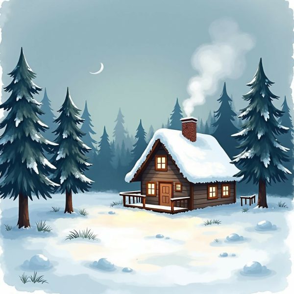 Cozy Cabin on a Snowy Evening For Sale